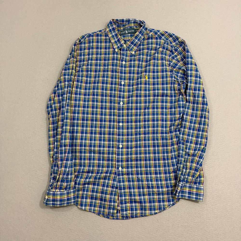 Vintage Polo Ralph Lauren Button Down Shirt Men's Large Blue Plaid Preppy Pony
